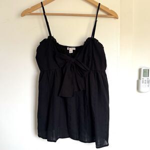 NWT Melrose & Market Y2K Babydoll Whimsy Ruched Tie Bow Front Black Camisole Top